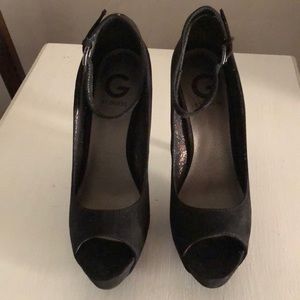 Black peep toe stilettos